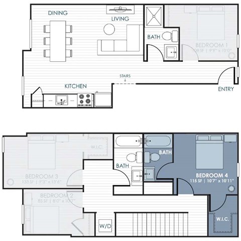 Floor plan for 1 bed, 1 bath, 115 sqft